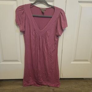 Kenar Dusty Rose V-Neck Short Sleeve Tunic